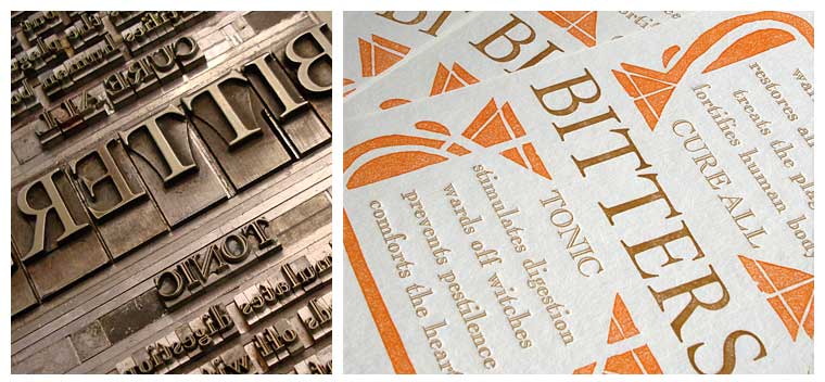 letterpress printed bitters postcards