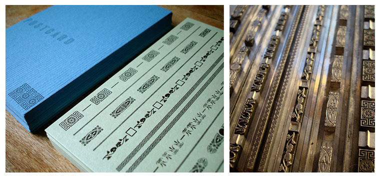 letterpress printed ornament postcards