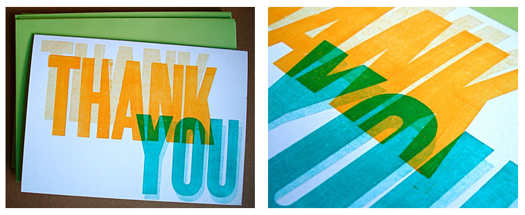 Letterpress printed thankyou card